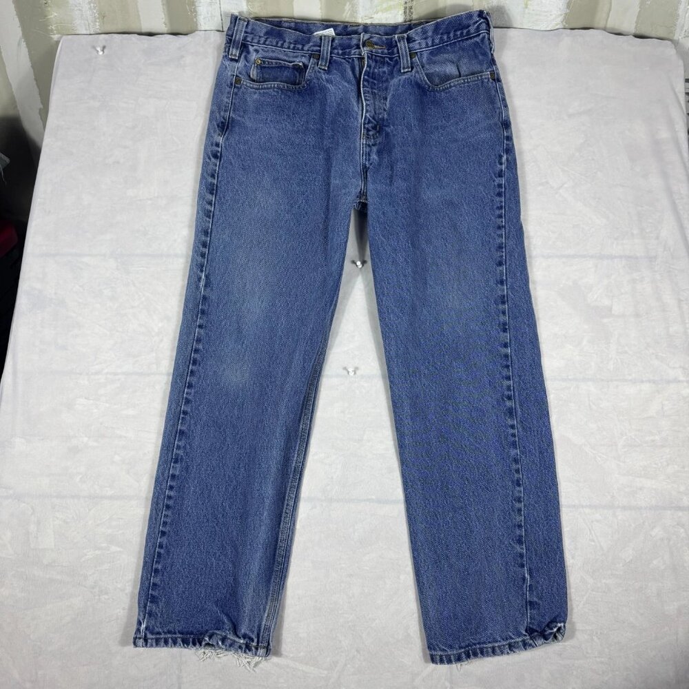 Carhartt Men's Straight Jeans Blue Denim Relaxed Fit 5-Pocket Medium Wash 36x30